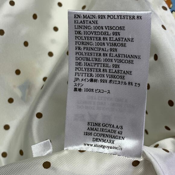 Size L Blue Tan Polyester Blend Floral Notch Lapel Zip Pockets Jacket Blazer - Picture 9 of 9